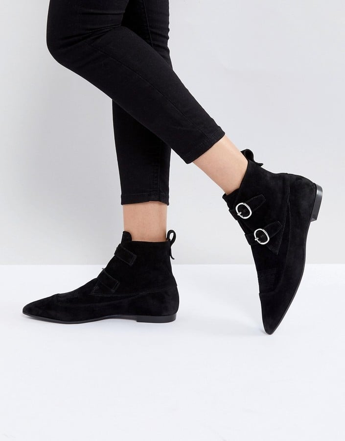 AllSaints Pointed Buckle Detail Boots in Suede | Pippa Middleton Black ...