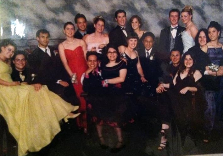 "I'm the one in the back row wearing a navy dress. I kept it pretty neutral."
— Kelly Schwarze