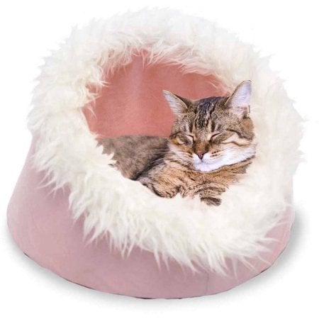FurHaven Cave Fur-Trimmed Pet Bed