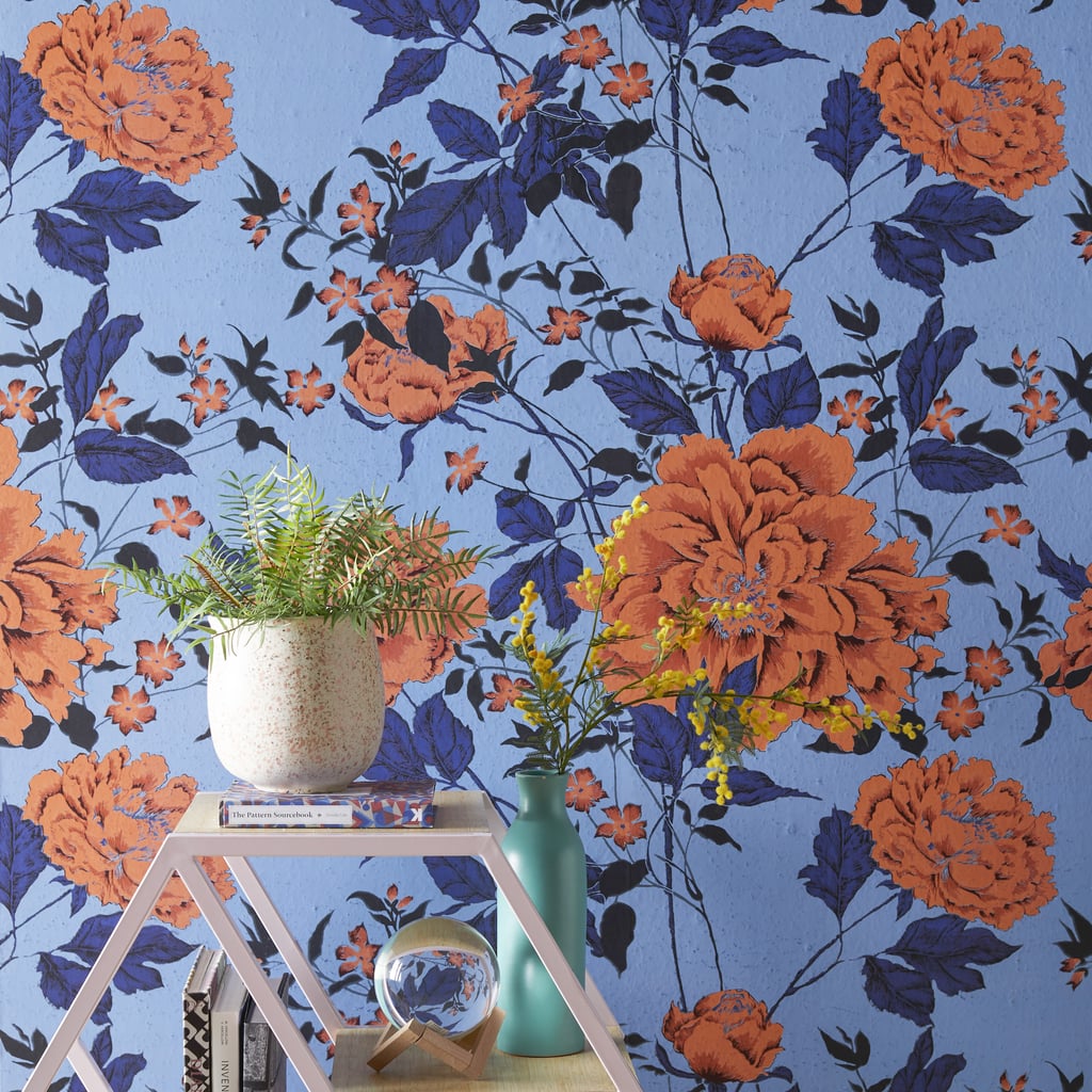 Orange and Blue Vintage Floral Peel-and-Stick Wallpaper