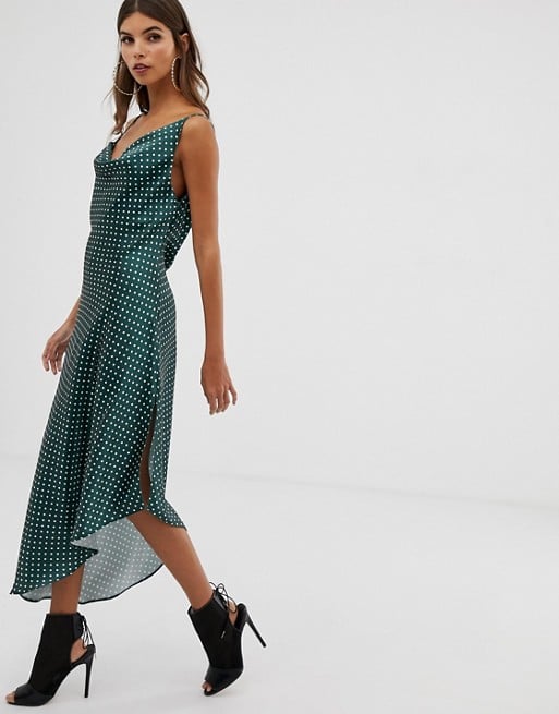 asos design midi slip dress in high shine satin