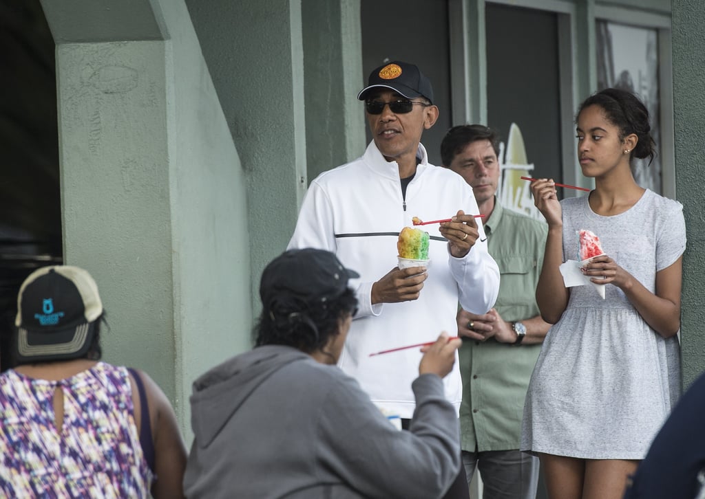 Barack and Malia enjoyed some shaved ice at Island Snow in Kailua, HI, in January 2015.