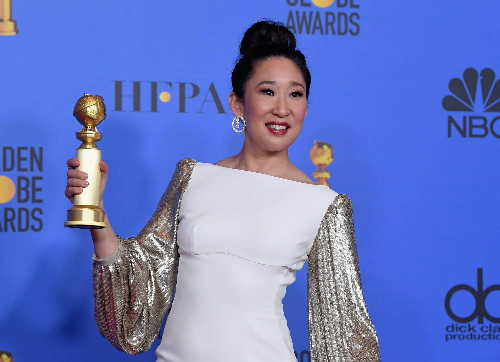 BEVERLY HILLS, CA - JANUARY 06:  Host and Best Performance by an Actress in a Television Series Drama 'for Killing Eve' winner Sandra Oh poses in the press room during the 76th Annual Golden Globe Awards at The Beverly Hilton Hotel on January 6, 2019 in Beverly Hills, California.  (Photo by Kevin Winter/Getty Images)