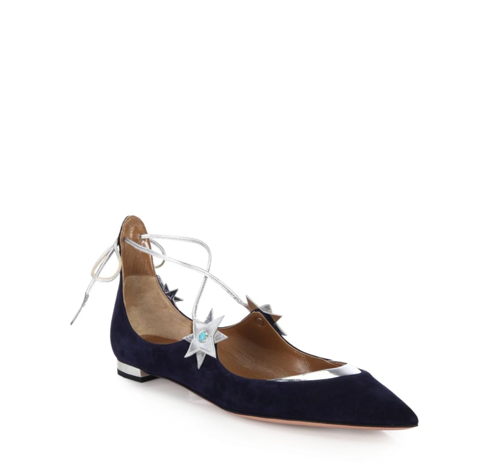 Aquazurra x Poppy Delevingne Midnight Lace-Up Flats ($750)