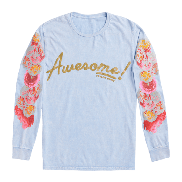 Taylor Swift Blue Long Sleeve Tee With Flower Design