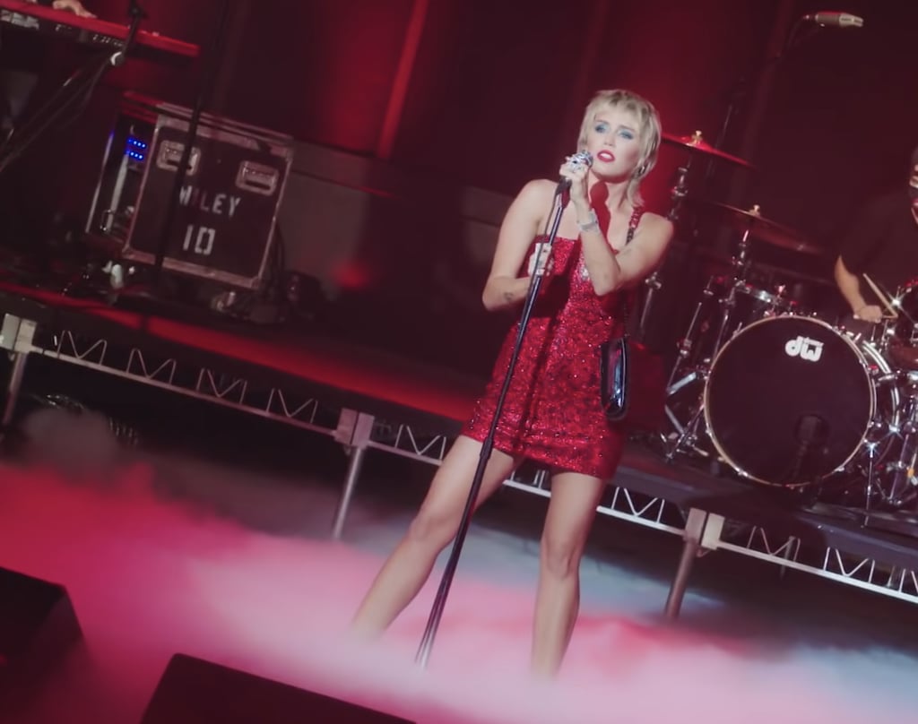 Miley Cyrus Wearing Red Dress to Perform "Man Eater"