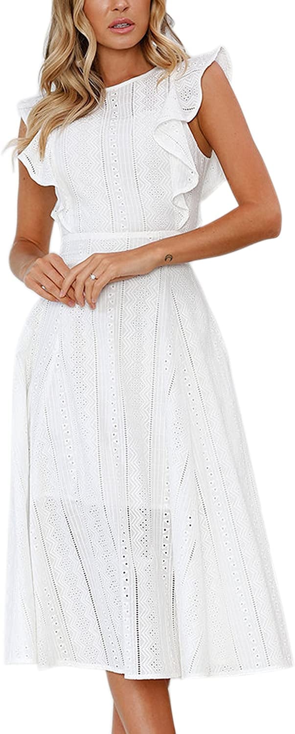 A Ruffled Dress: Ecowish Elegant Ruffled Cap Sleeved Summer A-Line Midi Dress