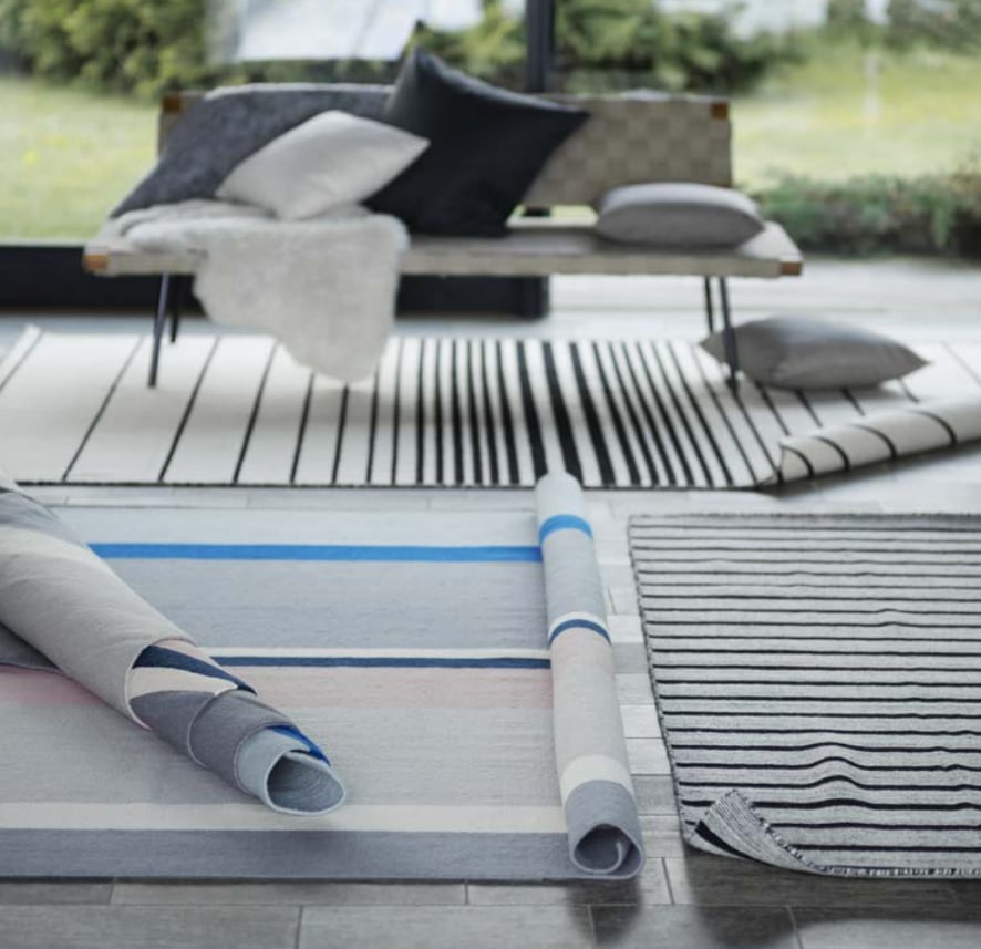 Saltbäk flatwoven rug ($149), Raskmölle flatwoven rug ($149), and Ristinge flatwoven rug ($199)