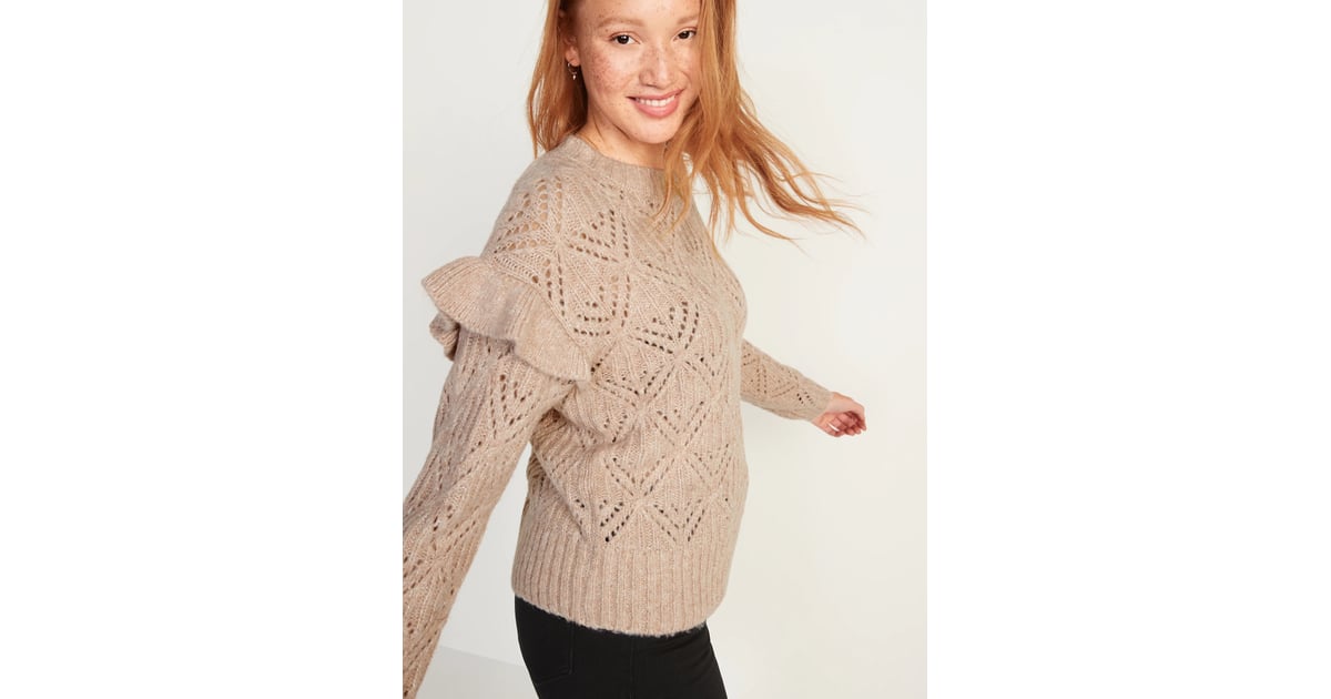Old Navy Ruffle Trim Metallic Pointelle Knit Sweater Old Navy Is