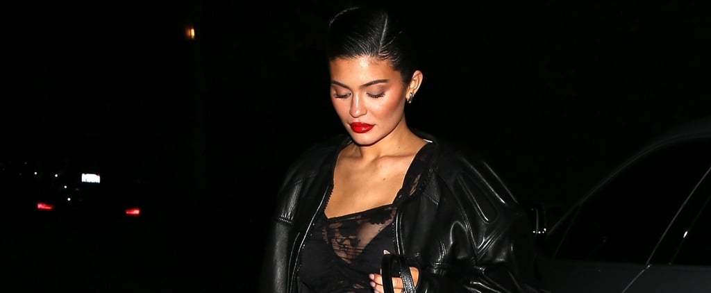 Kylie Jenner Shows Her Underwear in a Sheer Black Lace Dress