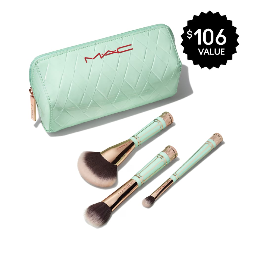 MAC Of All Trades Brush Kit ($55, originally $79)
This pretty teal brush trio stars three essentials — a bronzer fan brush, a blush brush, and a blending brush — all housed in a matching bag.