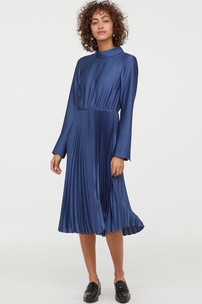 zara blue pleated dress