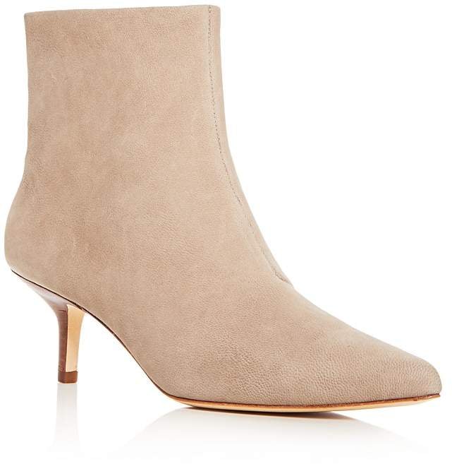 Halston Faith Nubuck Leather Kitten Heel Booties