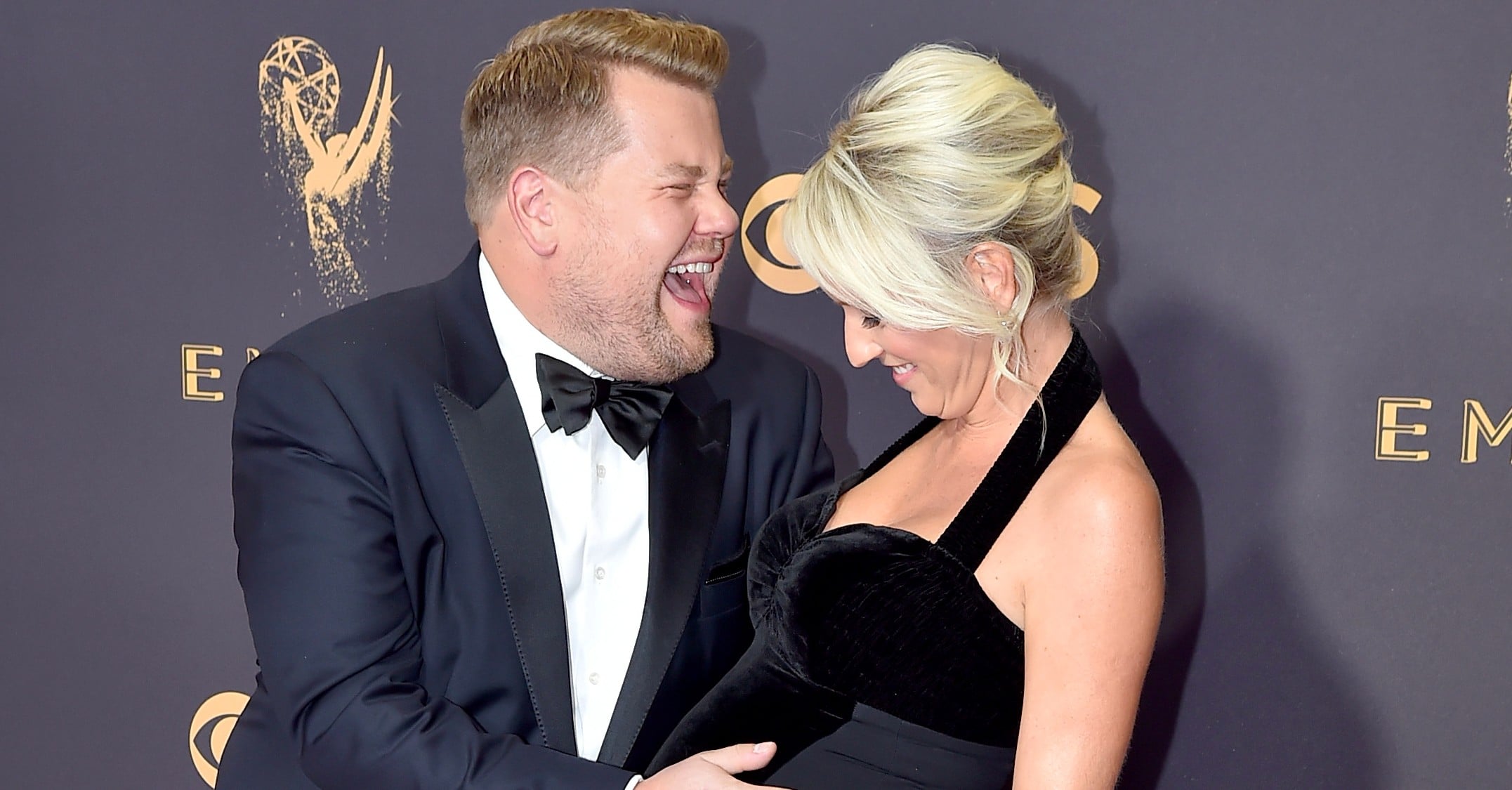 James Corden and Julia Carey at the 2017 Emmys POPSUGAR Celebrity