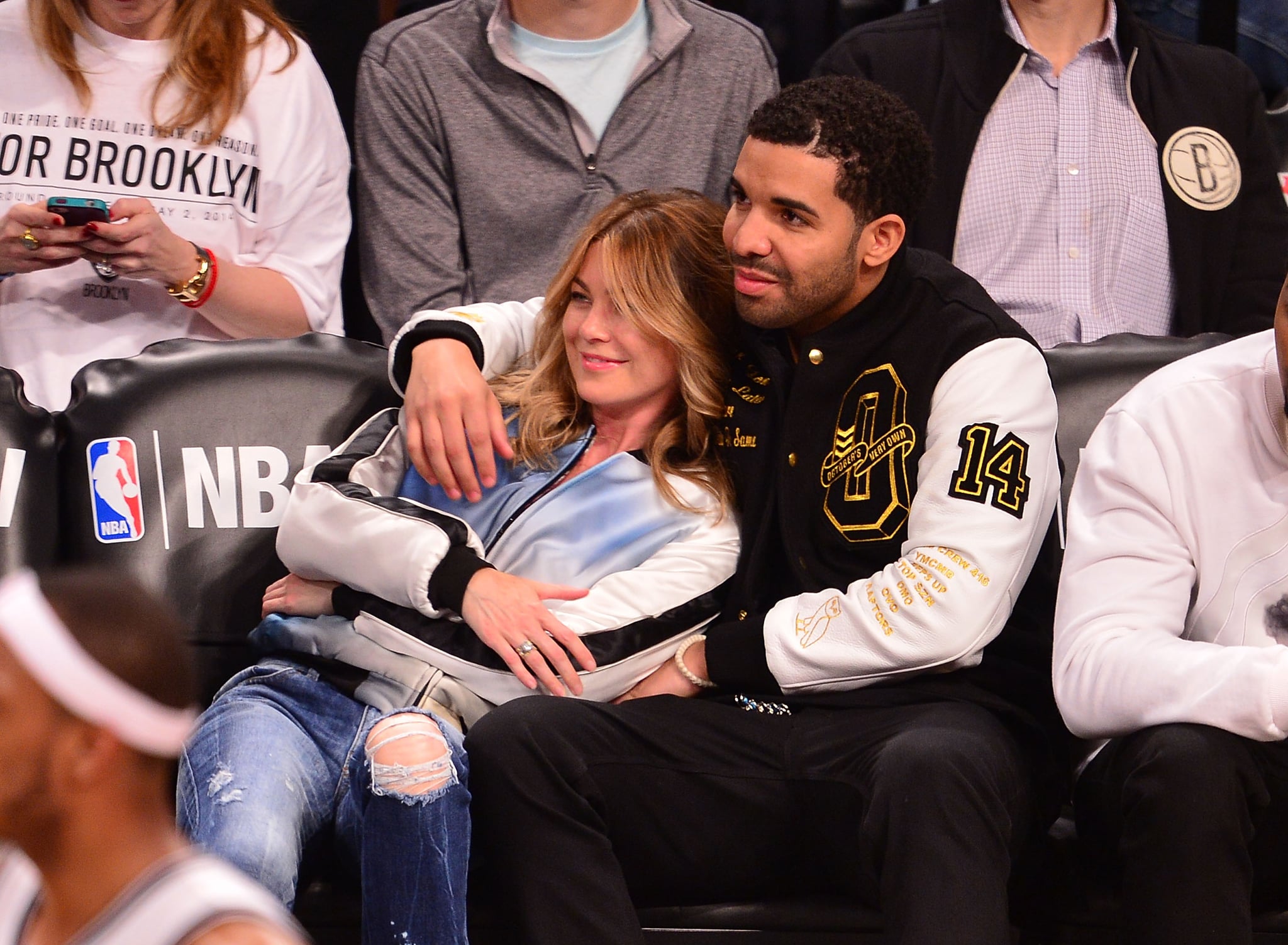 Drake and Ellen Pompeo at a Brooklyn Nets Game POPSUGAR Celebrity UK.