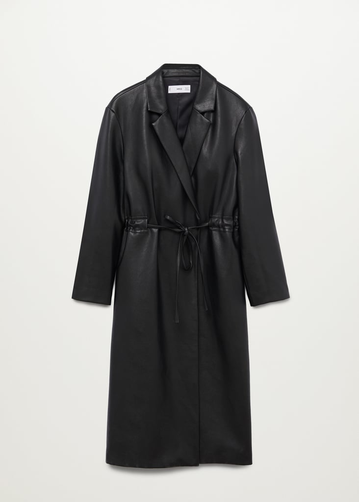 Mango Leather-Effect Coat with Belt