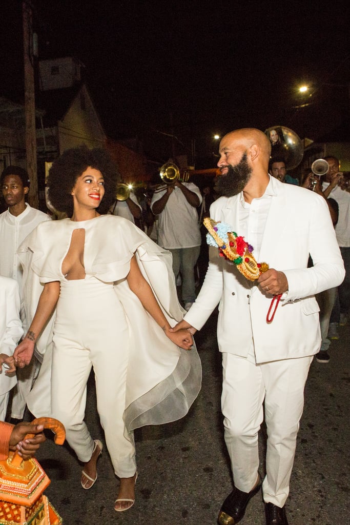 Solange then changed into another white jumpsuit for the reception.