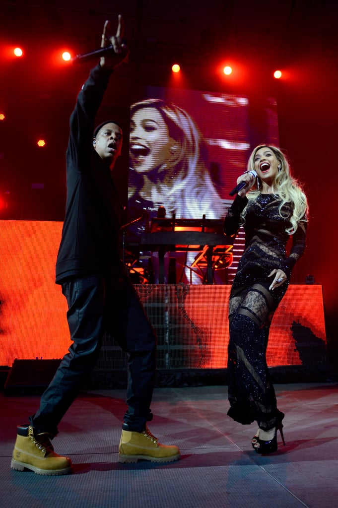 Beyoncé and Jay Z performed during his appearance at DirecTV's pre-Super Bowl event in NYC on Saturday.