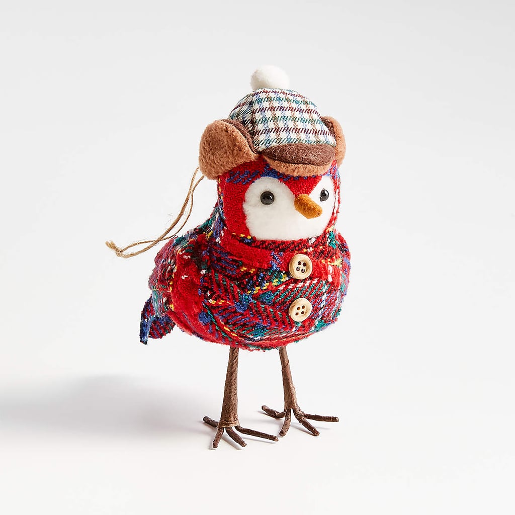 Felt Sparrow With Plaid Hat Ornament