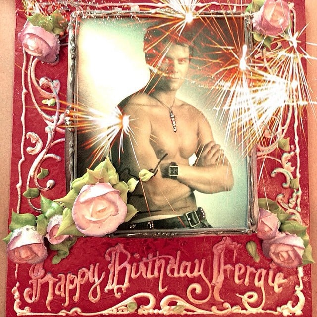 On Thursday, Fergie celebrated her 39th birthday with her shirtless husband, Josh Duhamel, but not in the way you'd expect. Her friends bought her a cake with a photo from Win a Date With Tad Hamilton! on top, in which Josh is showing off a smoldering look in only jeans. "Thank u for my dope bday cake!!!!! LOL #tadhamilton," Fergie captioned the Instagram pic. But her sweet treats didn't stop there. She also shared a pic of a second cake that featured her son, Axl, holding a "HAPPY BIRTHDAY MOMMY!!!" sign, writing, "My cake from my boyZ I love, Axl and Josh Duhamel. #babycakez." Last, but certainly not least, Josh also added an adorable message from him and Axl on his Instagram page.
Source: Instagram; front page