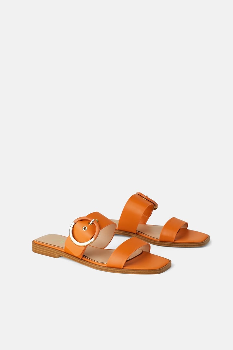 Flat Leather Sandals With Buckle