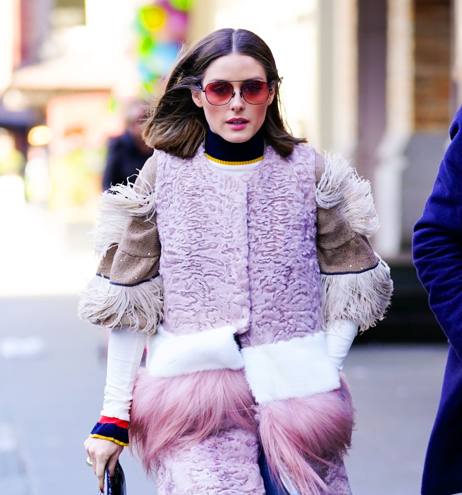 Olivia Palermo Wearing a Pink Fringe Coat | POPSUGAR Fashion