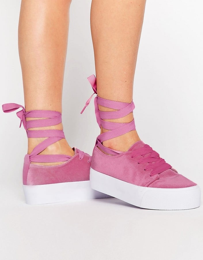 Asos Denver Velvet Tie-Leg Sneakers