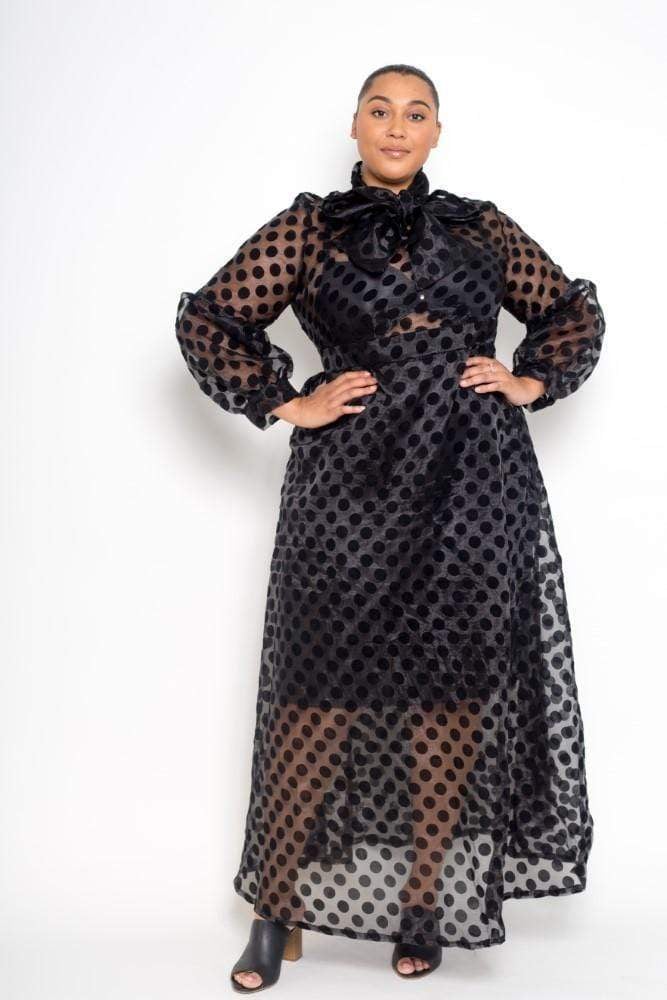 Buxom Couture Polka-Dot Organza Maxi Dress