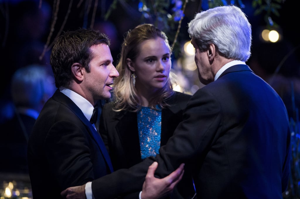 Bradley Cooper and Suki Waterhouse caught up with Secretary of State John Kerry during a night of diplomatic partying at the White House on Tuesday.
