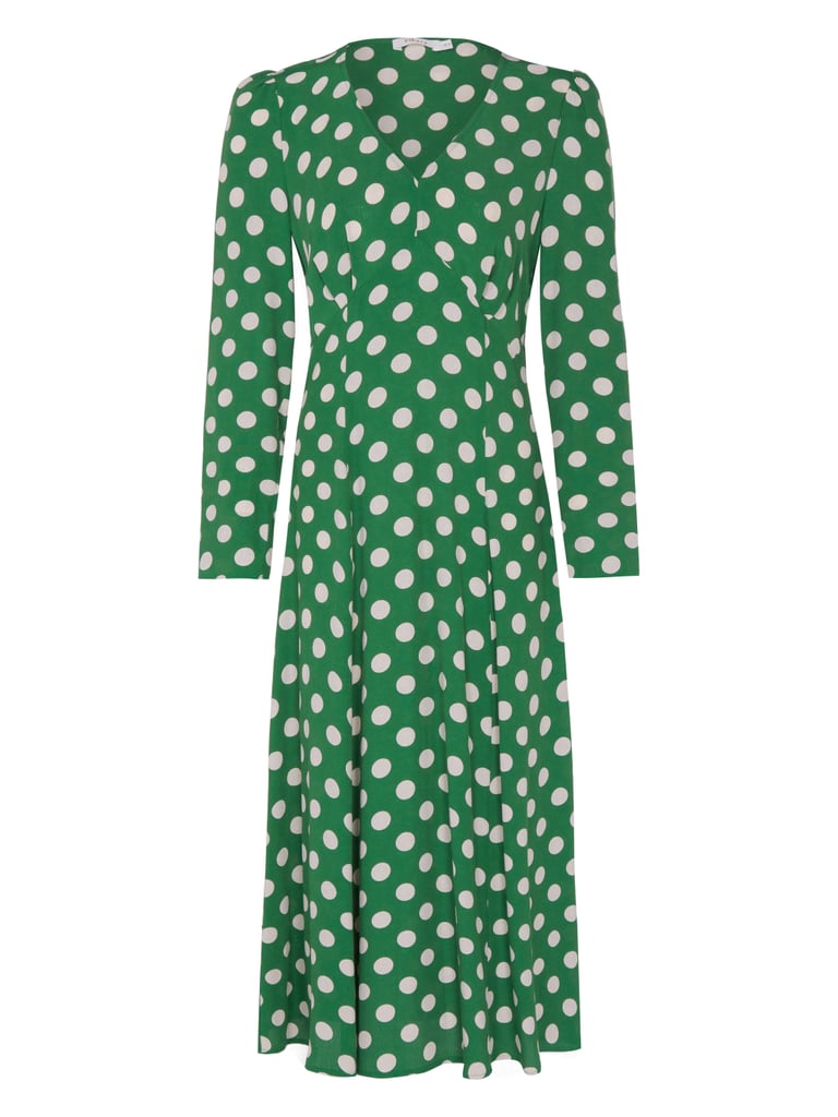 Finery London Crepe Polka Dot V-Neck Midi Tea Dress