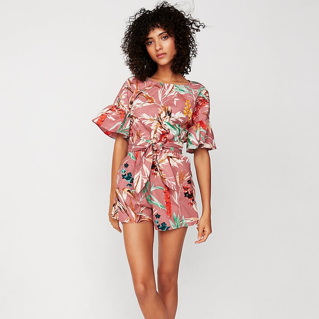 Express Pink Floral Ruffle-Sleeve 