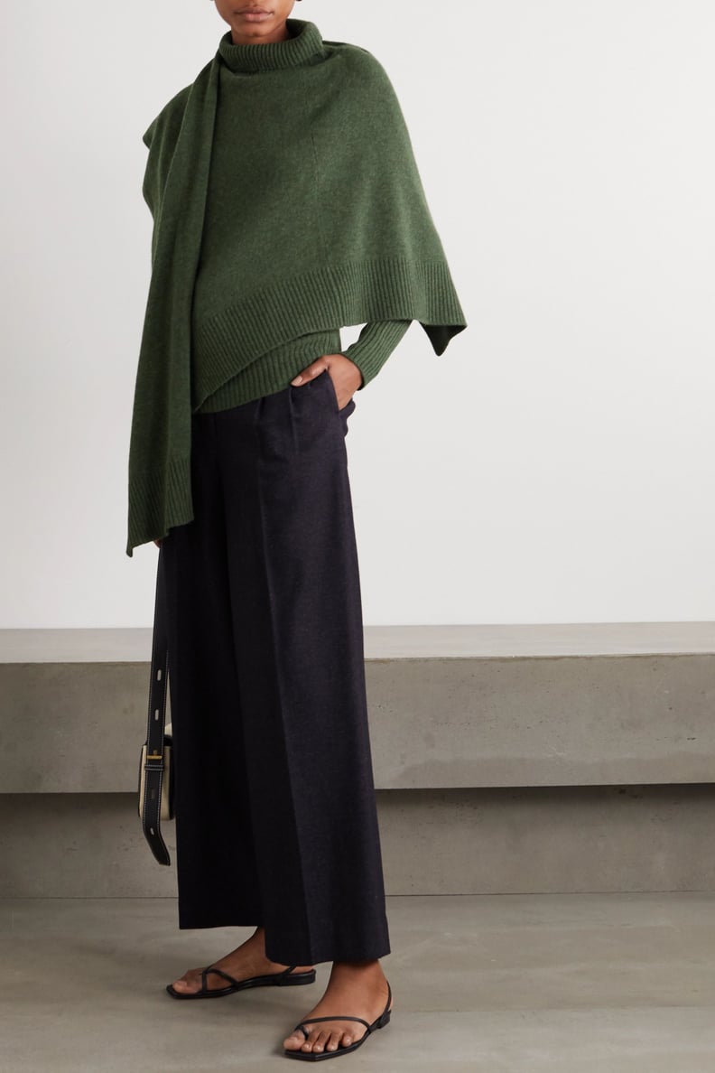 LVIR Green Draped Wool Turtleneck Sweater