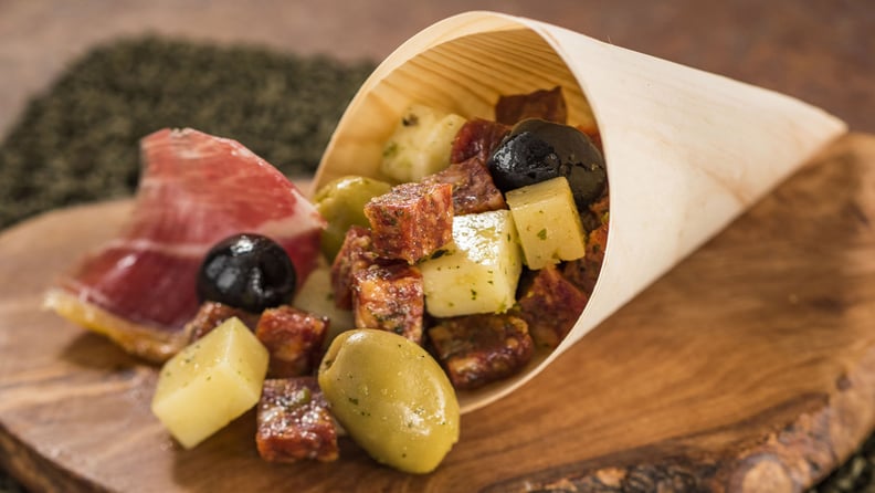 Spain: Charcuterie in a Cone (Spanish Meats, Cheeses, and Olives With an Herb Vinaigrette)