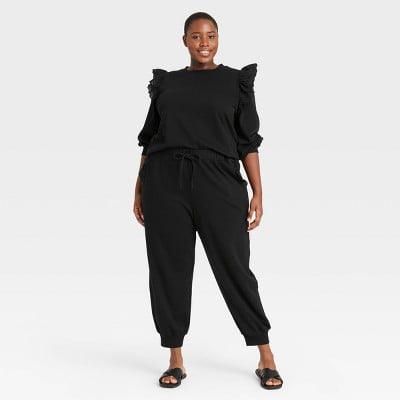 Who What Wear Regular Fit Ruffle Detail Jogger Sweatpants and Puff Sleeve Sweatshirt