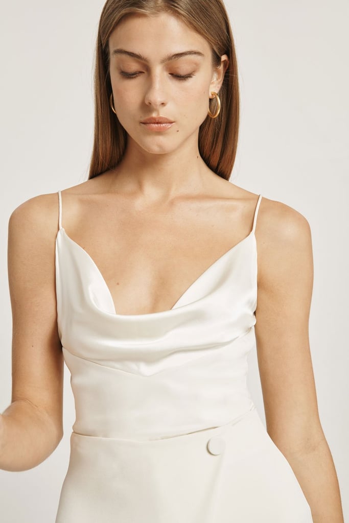 Cushnie Ivory Silk Draped Tank