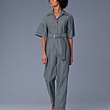 DVF Short-Sleeve Pocket Denim Jumpsuit