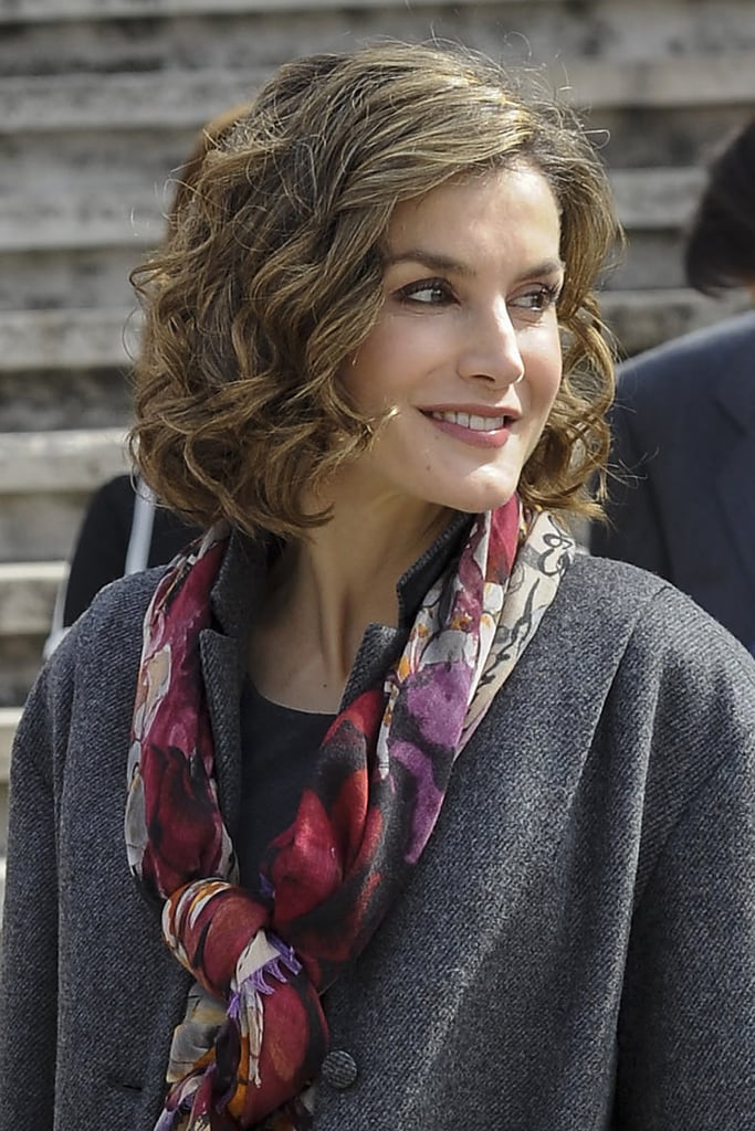 Queen Letizia Wearing Colorful Scarf March 2016