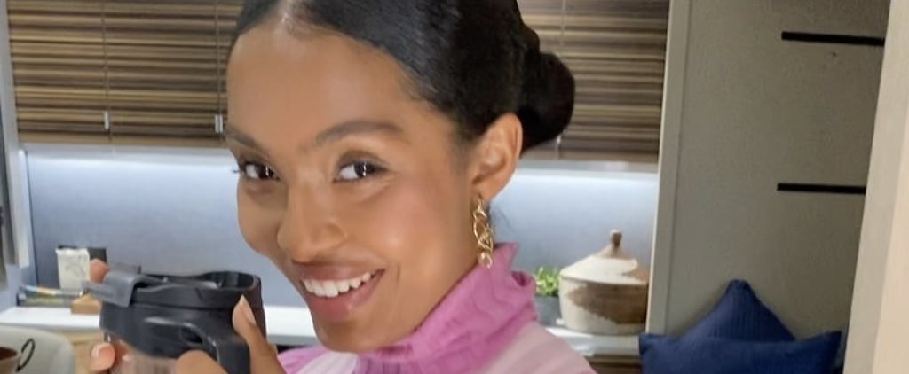 Yara Shahidi Wore a Pink Bow Top With Green Pants