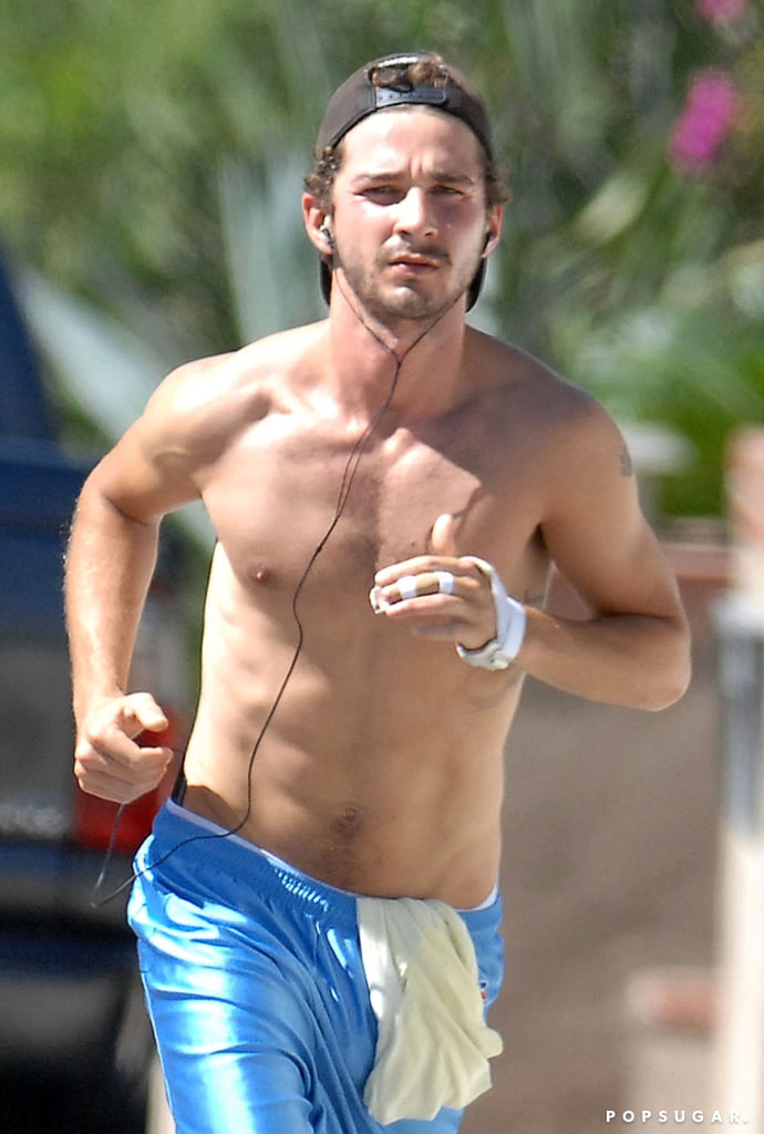 Cut to Shia's adult years: he's all grown-up . . . and shredded.