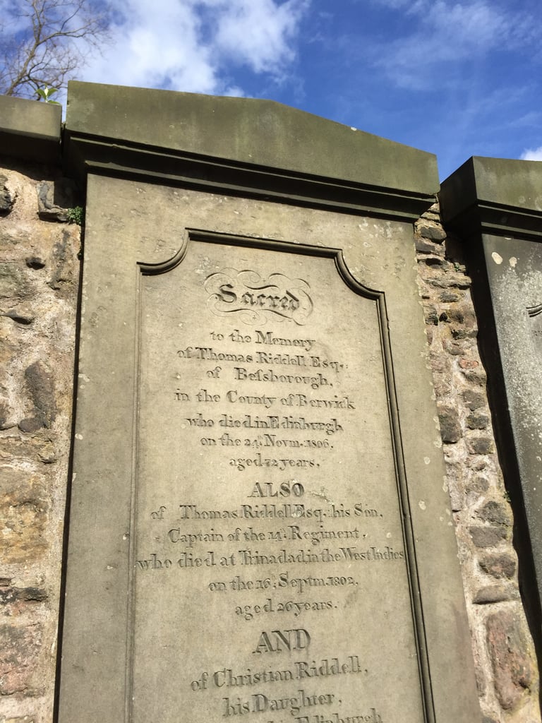 Here's the real gravestone in Greyfriars Kirkyard for aristocrat Thomas Riddell esq. and his son, also Thomas Riddell, where fans leave flowers and notes for real-life men who inspired Voldemort's name.