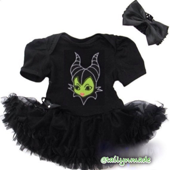 Baby Girl Descendants Inspired Halloween Black Onesie Dress Set