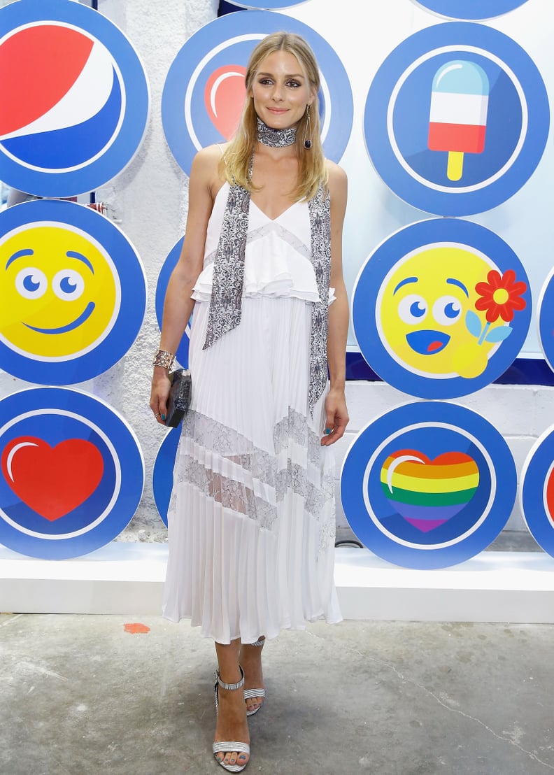 Olivia Wearing a Paisley Print Skinny Scarf at a Pepsi Exhibit