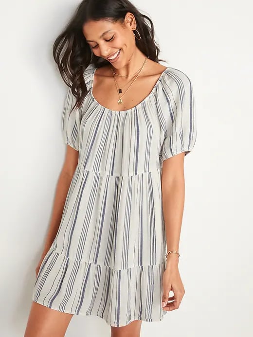 Old Navy Printed Puff-Sleeve Tiered Swing Dress