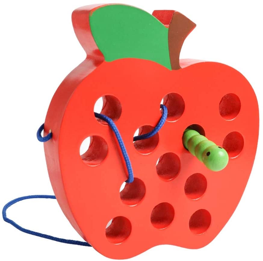 USATDD Wooden Lacing Apple Threading Toy Learn Create and Play