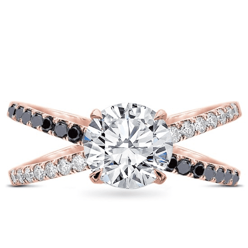 Black and White Diamond Criss Cross Setting in 18K Rose Gold