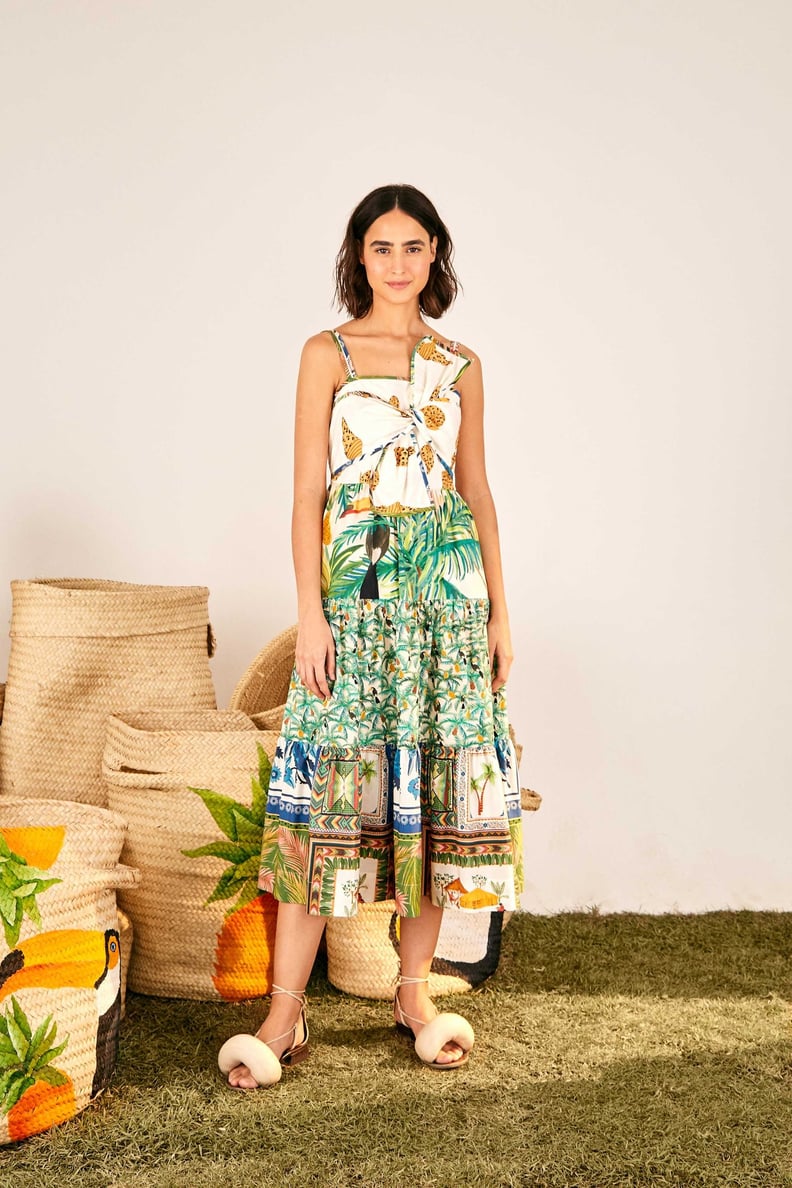 Farm Rio Mixed Prints Bow Top Midi Dress