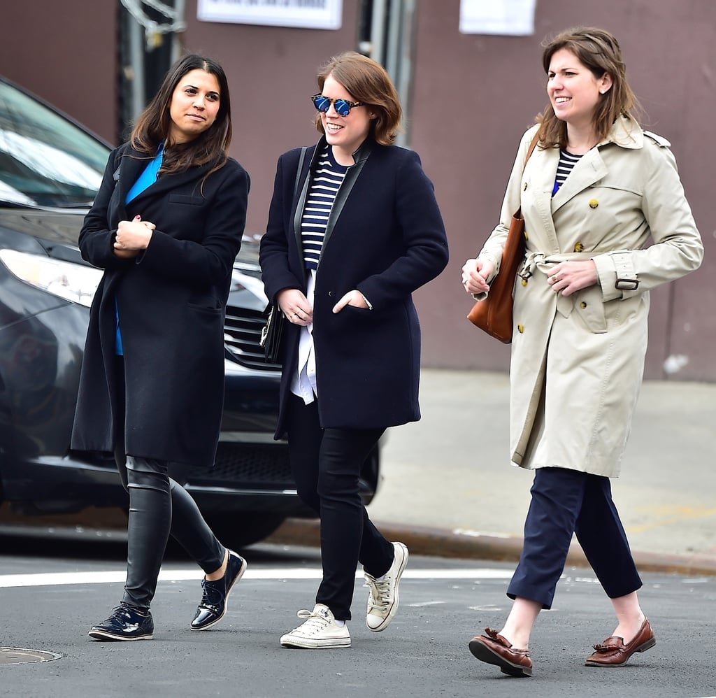 During a trip to New York, Princess Eugenie stepped out in a casual outfit that she finished with another pair of low-top Converse trainers, this time in cream.