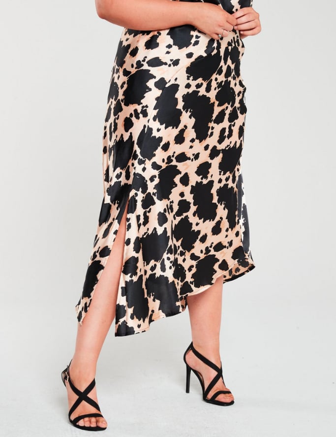 V by Very Curve Cow Print Satin Skirt