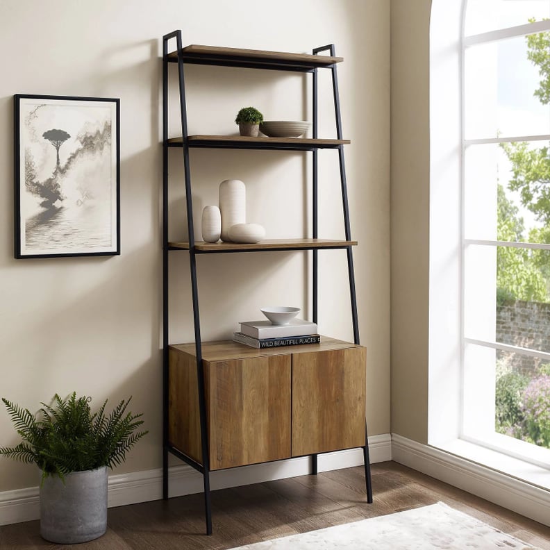 Saracina Home 72" Sandra Metal and Wood Ladder Storage Bookshelf With Cabinet