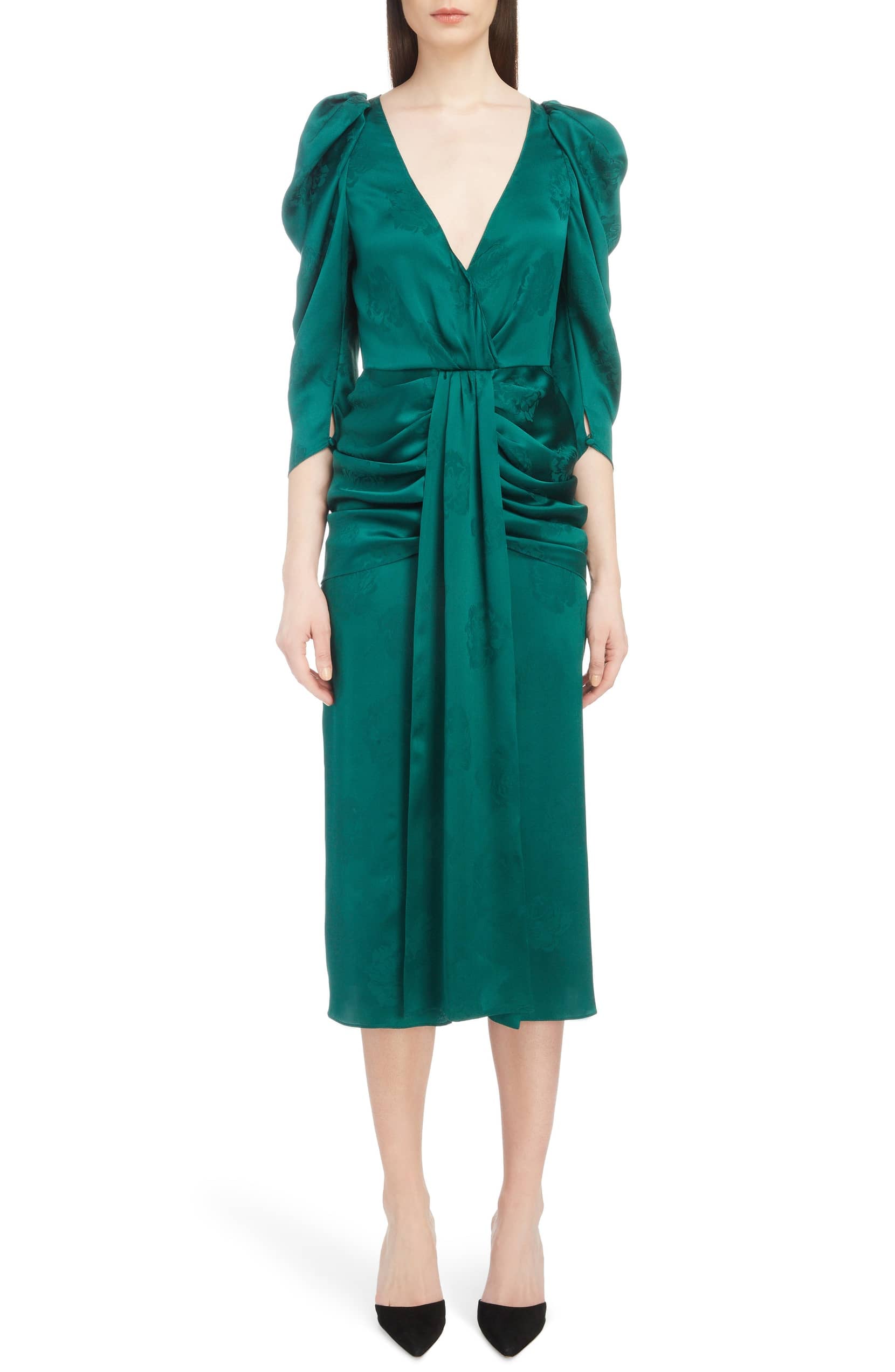 ruched jacquard midi dress
